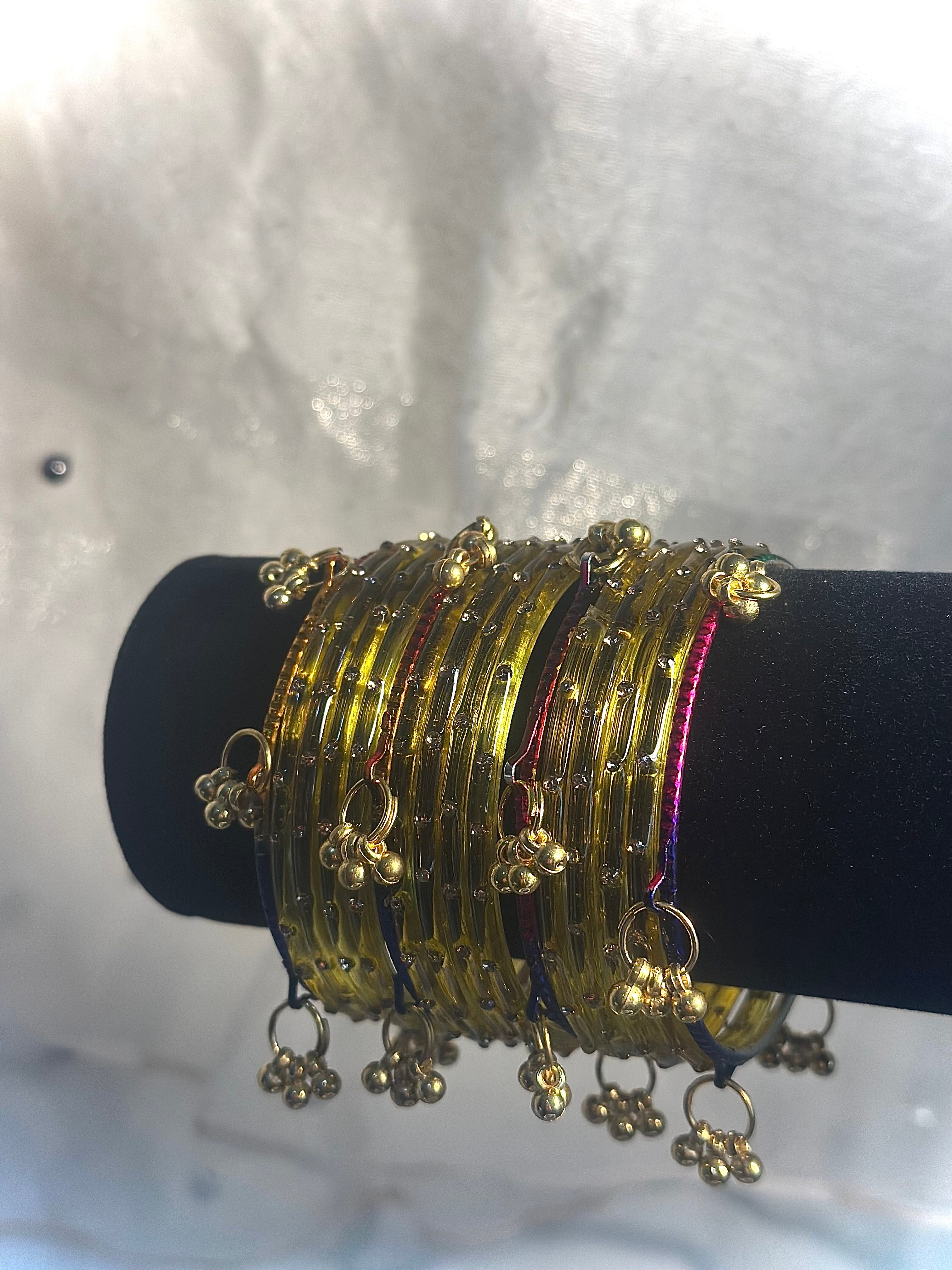 Yellow Bangles with Colorful Kashmiri Bangles