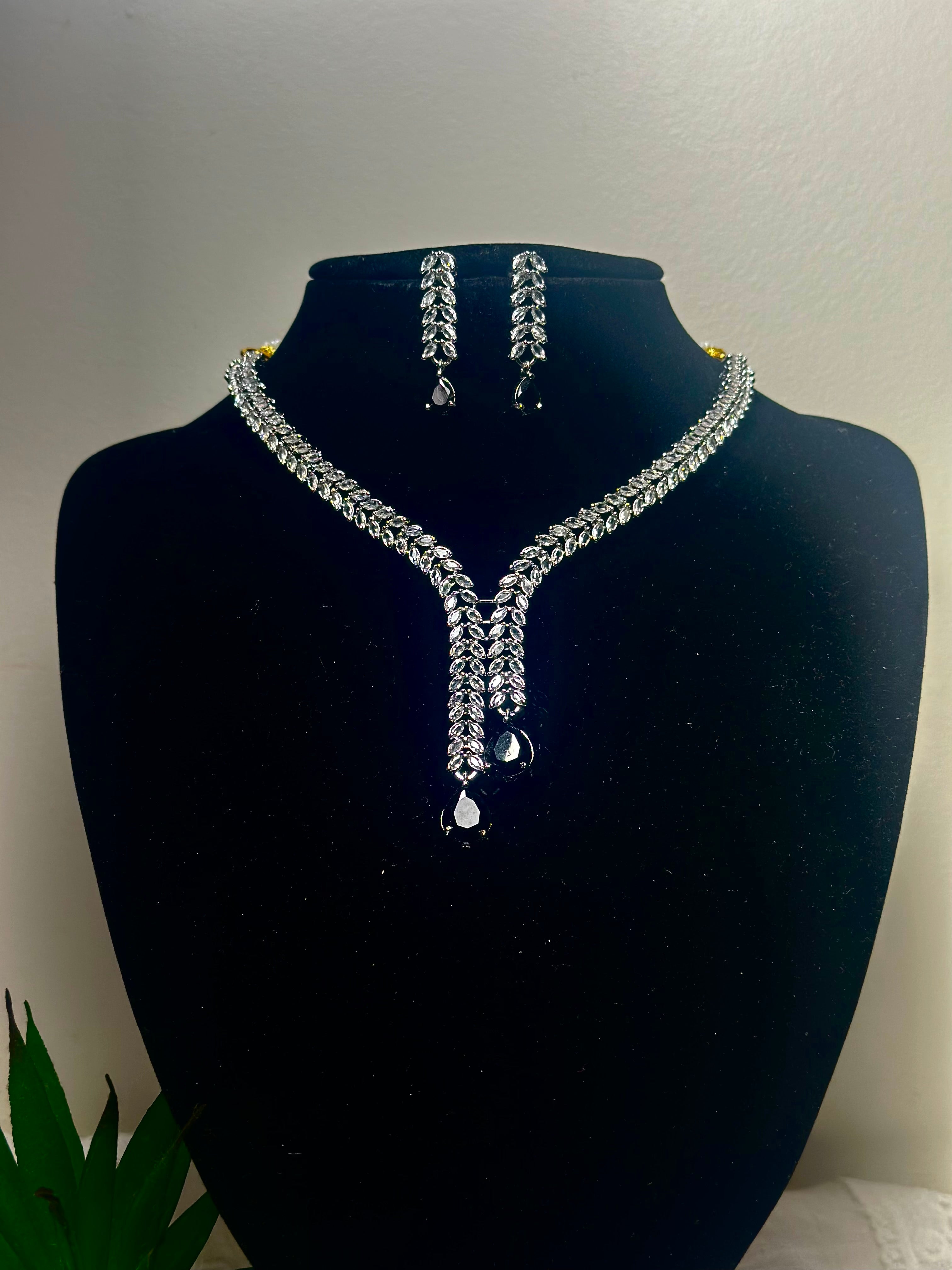 Midnight Marquise Cascade Lariat Necklace Set