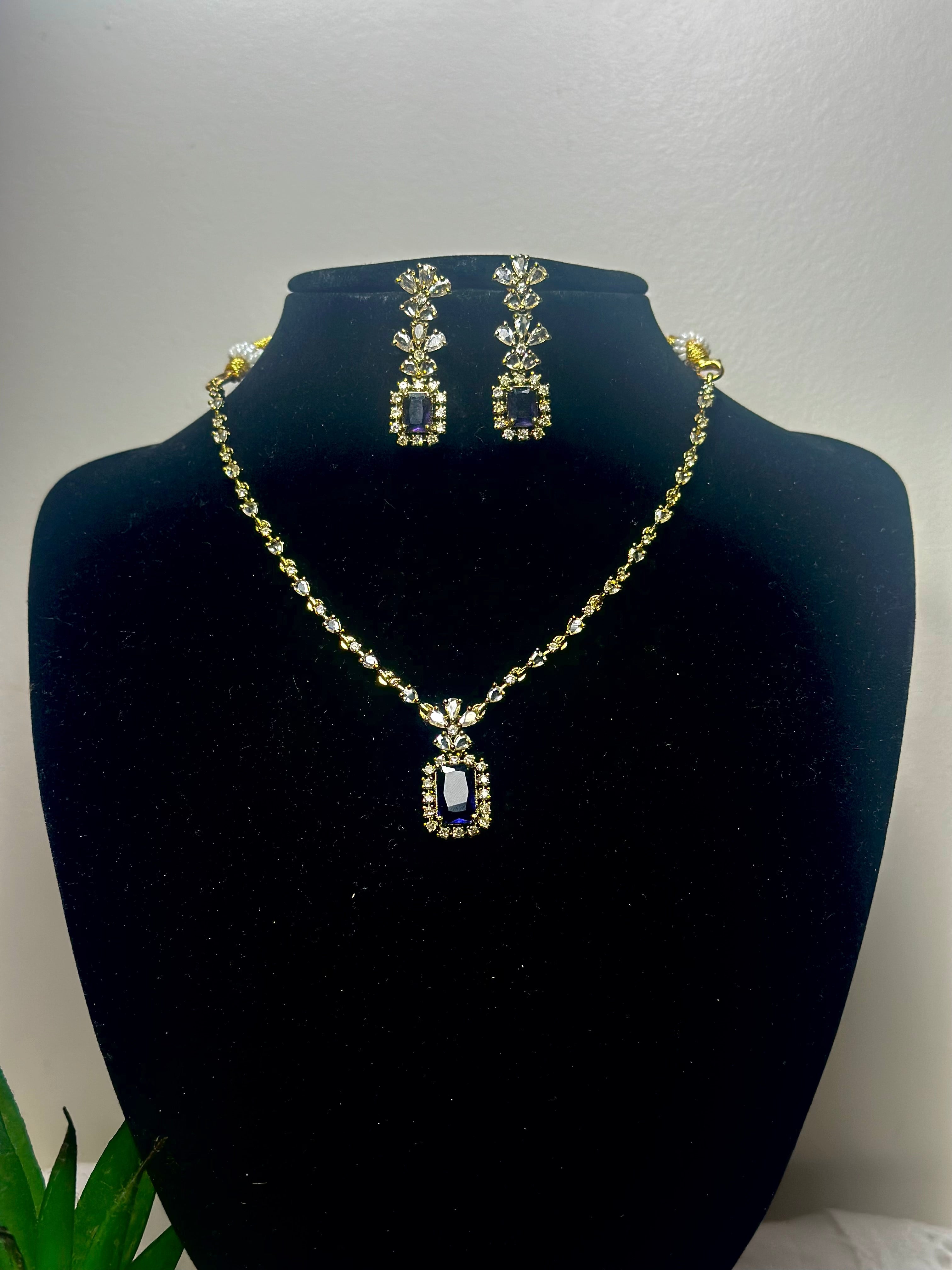 Regal Crimson Teardrop Halo Necklace Set