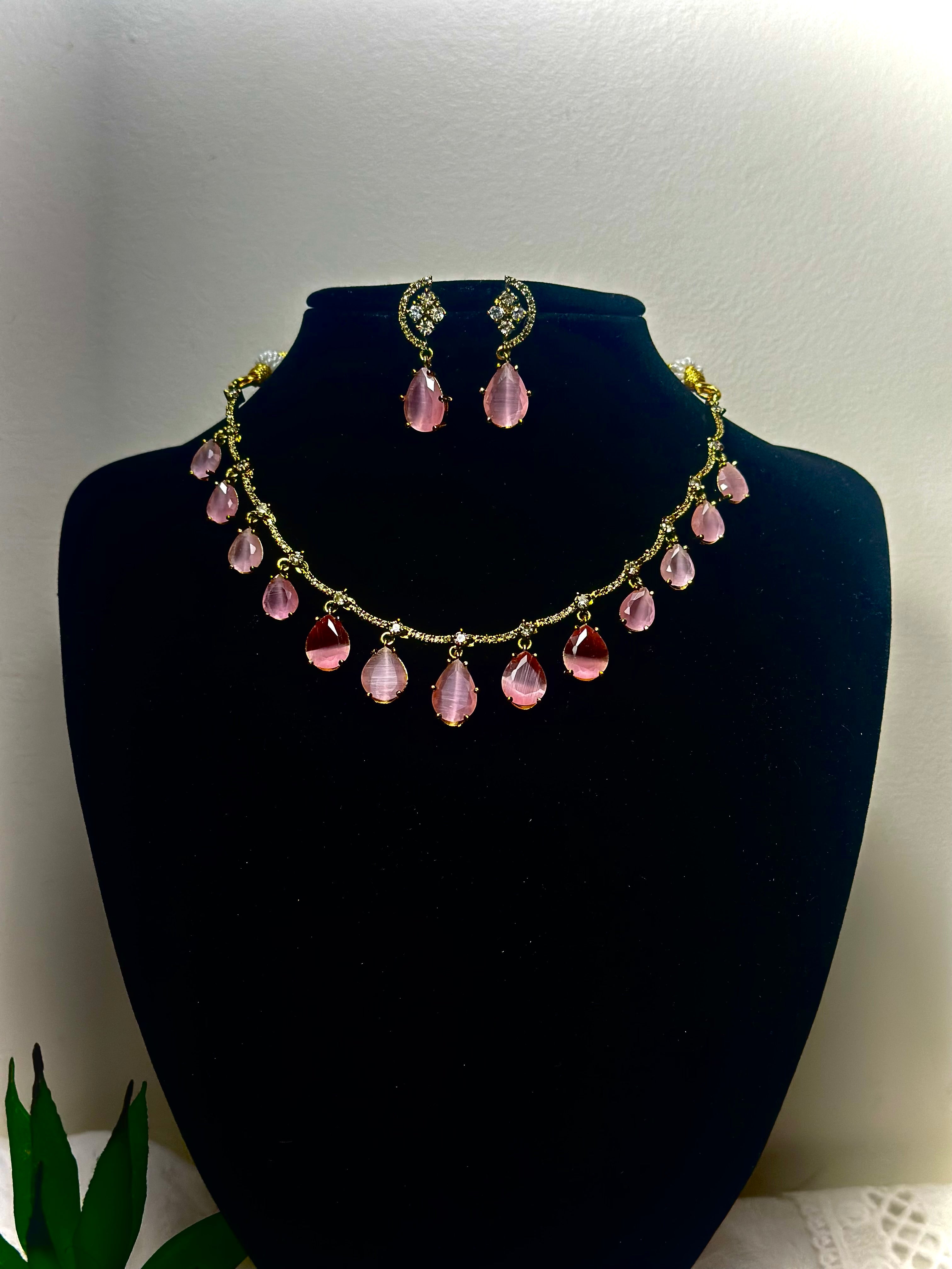 Aurora Rose Quartz Cascade Choker Set