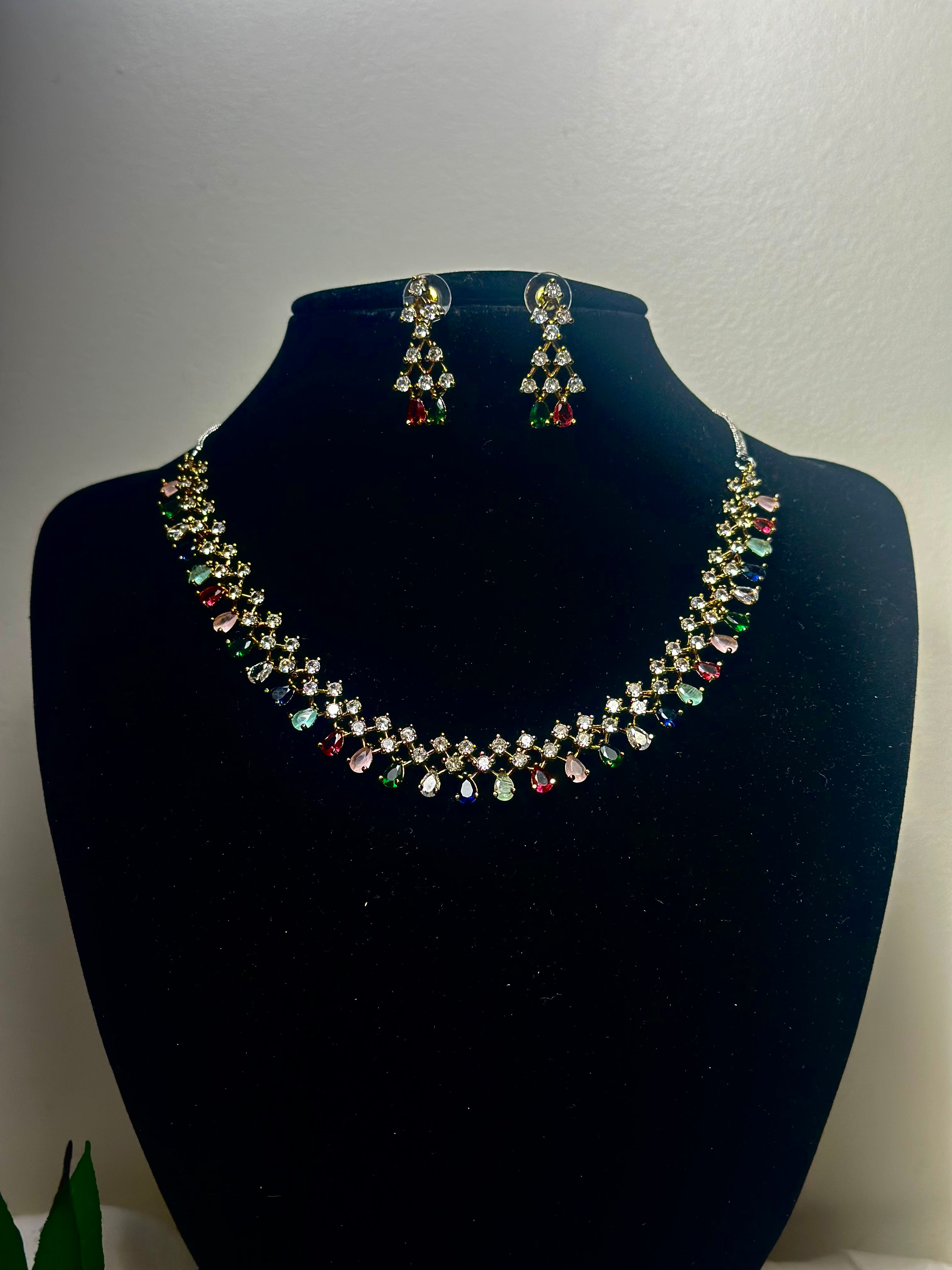 Navratna Splendour Multicolour Crystal Necklace Set