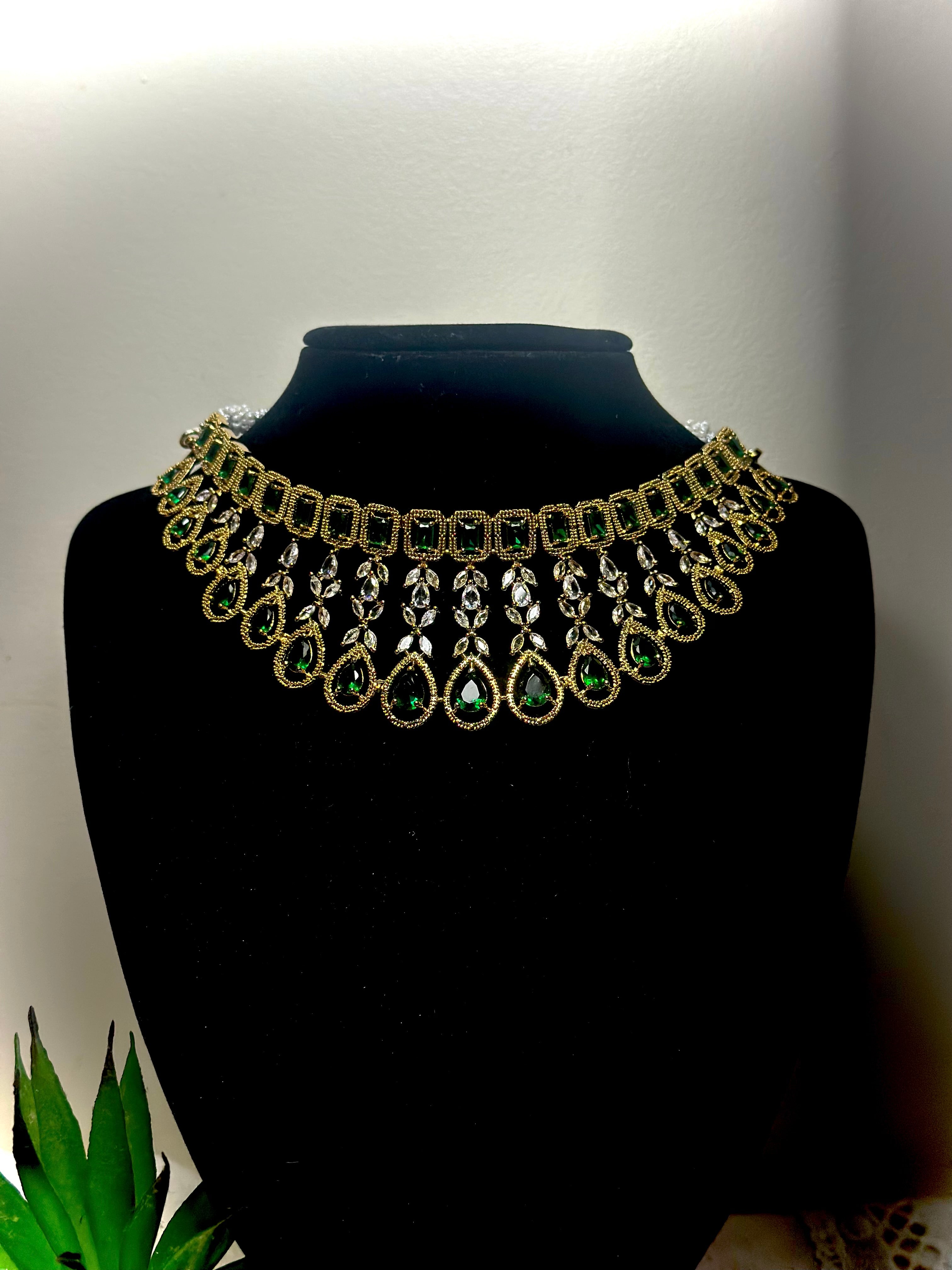 Radha Golden Green Kundan Choker Set