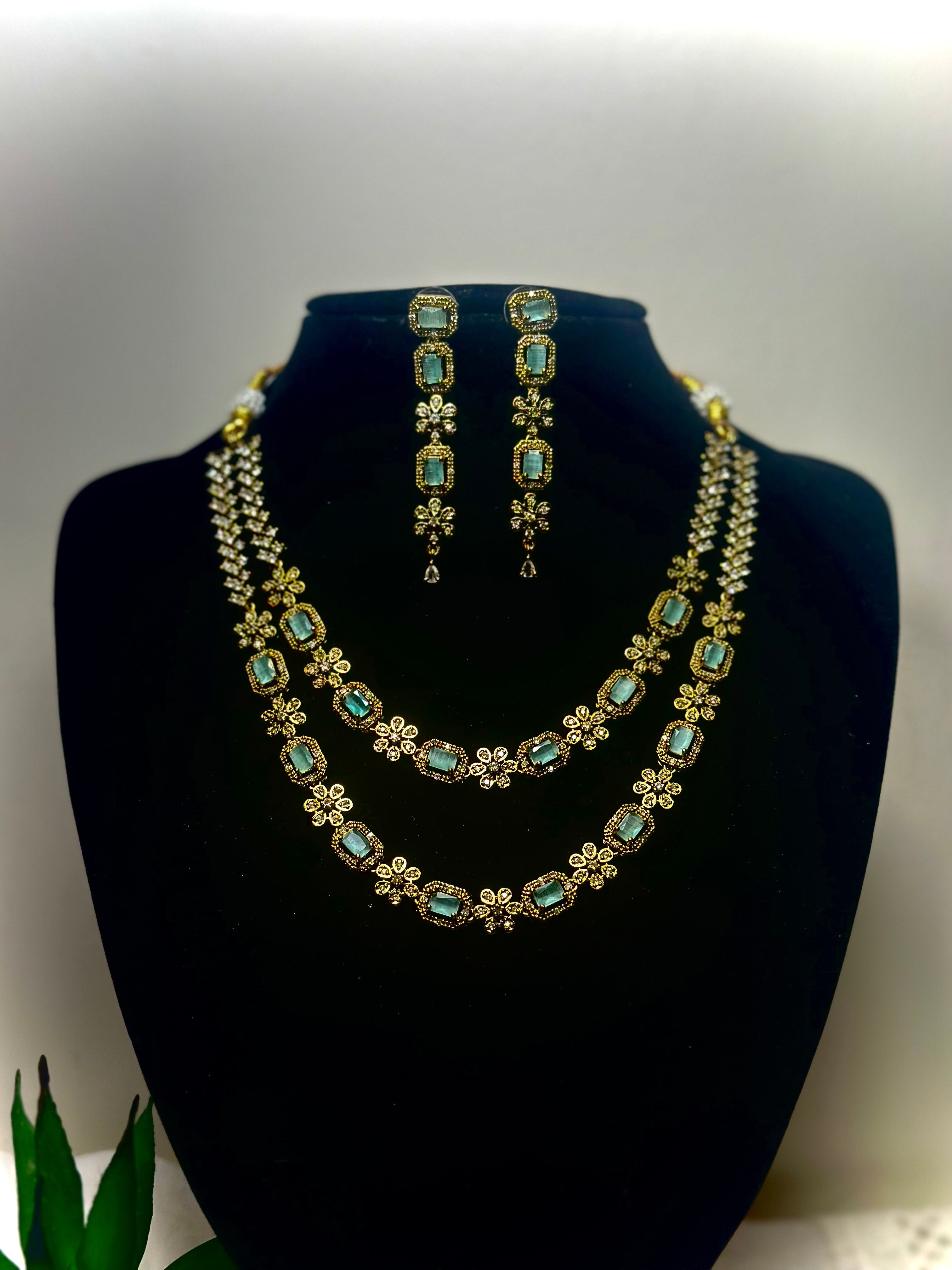 Diya Emerald Blossom Gold Plated Choker Set
