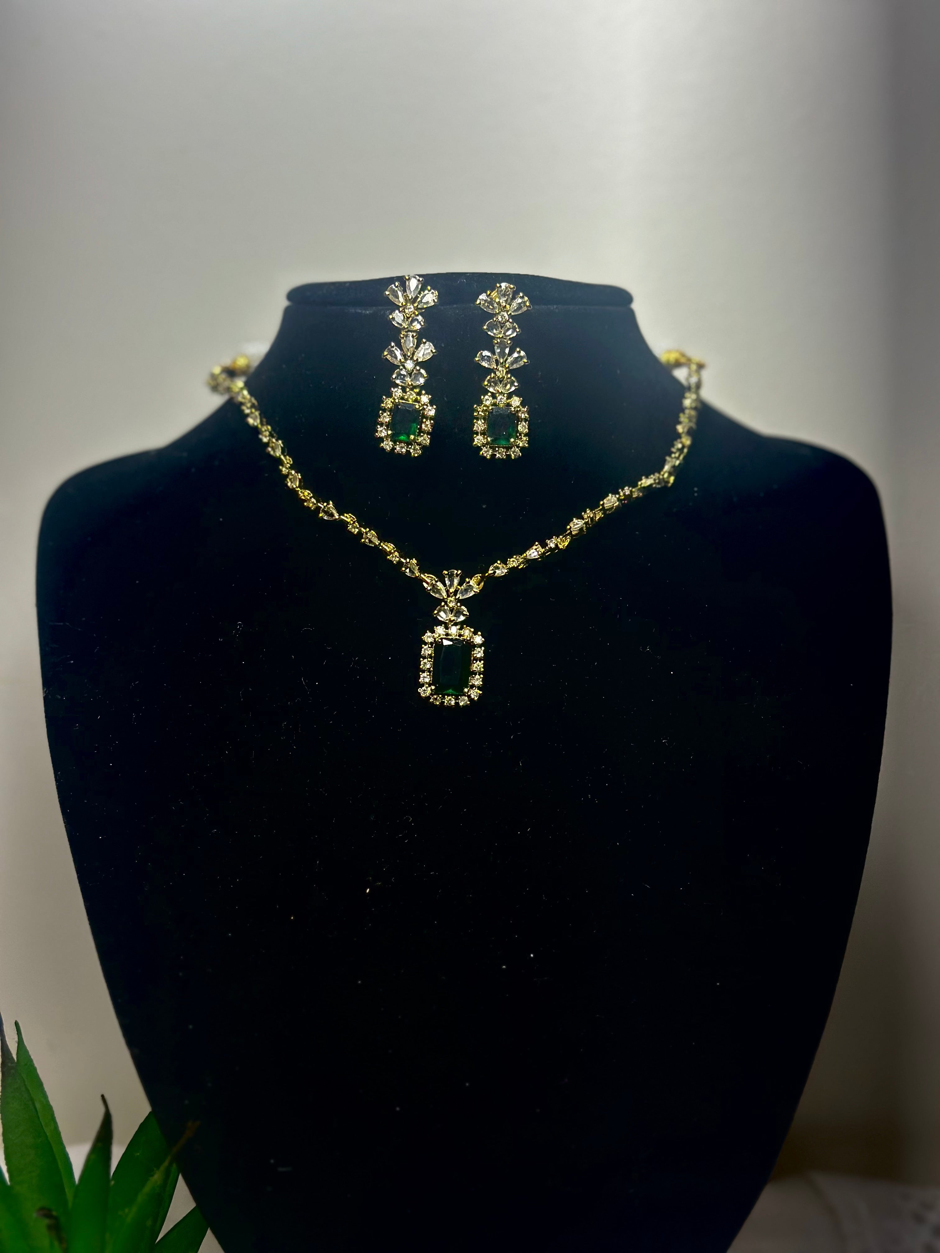 Regal Emerald Halo Pendant Necklace Set