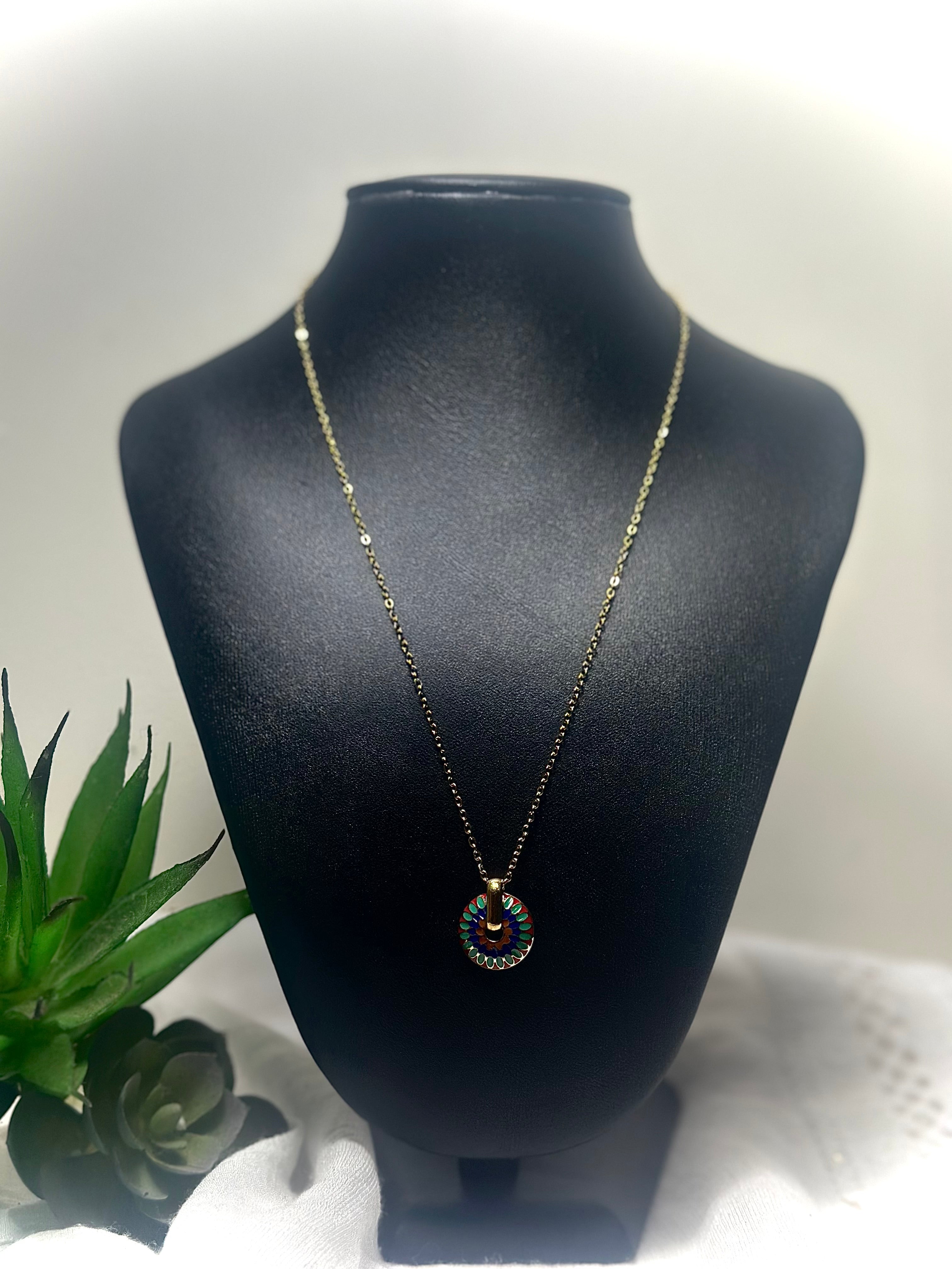 Zaria Mosaic Enamel Disc Necklace