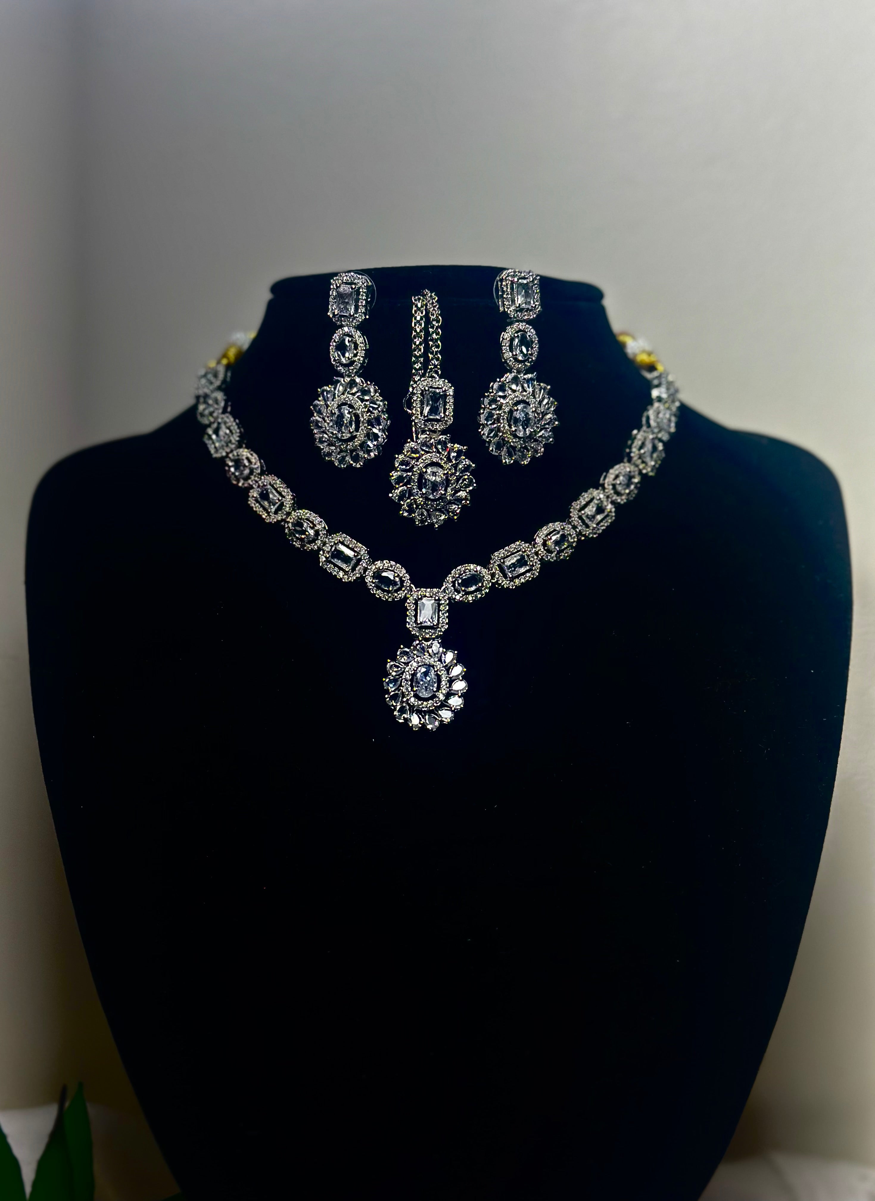 Empress Celeste Crystal Necklace and Maang Tikka Set