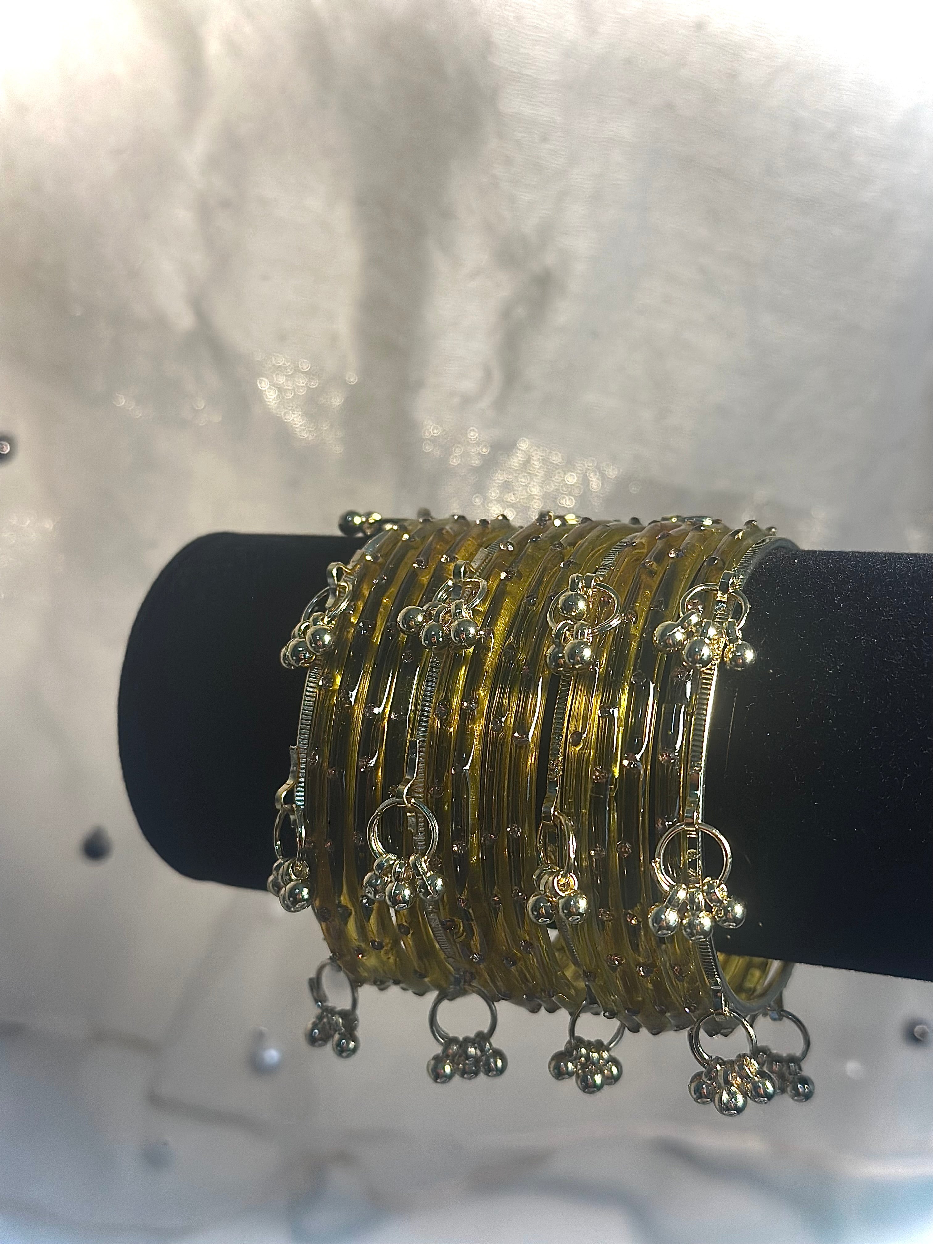 Yellow with gold Kashmiri Bangles