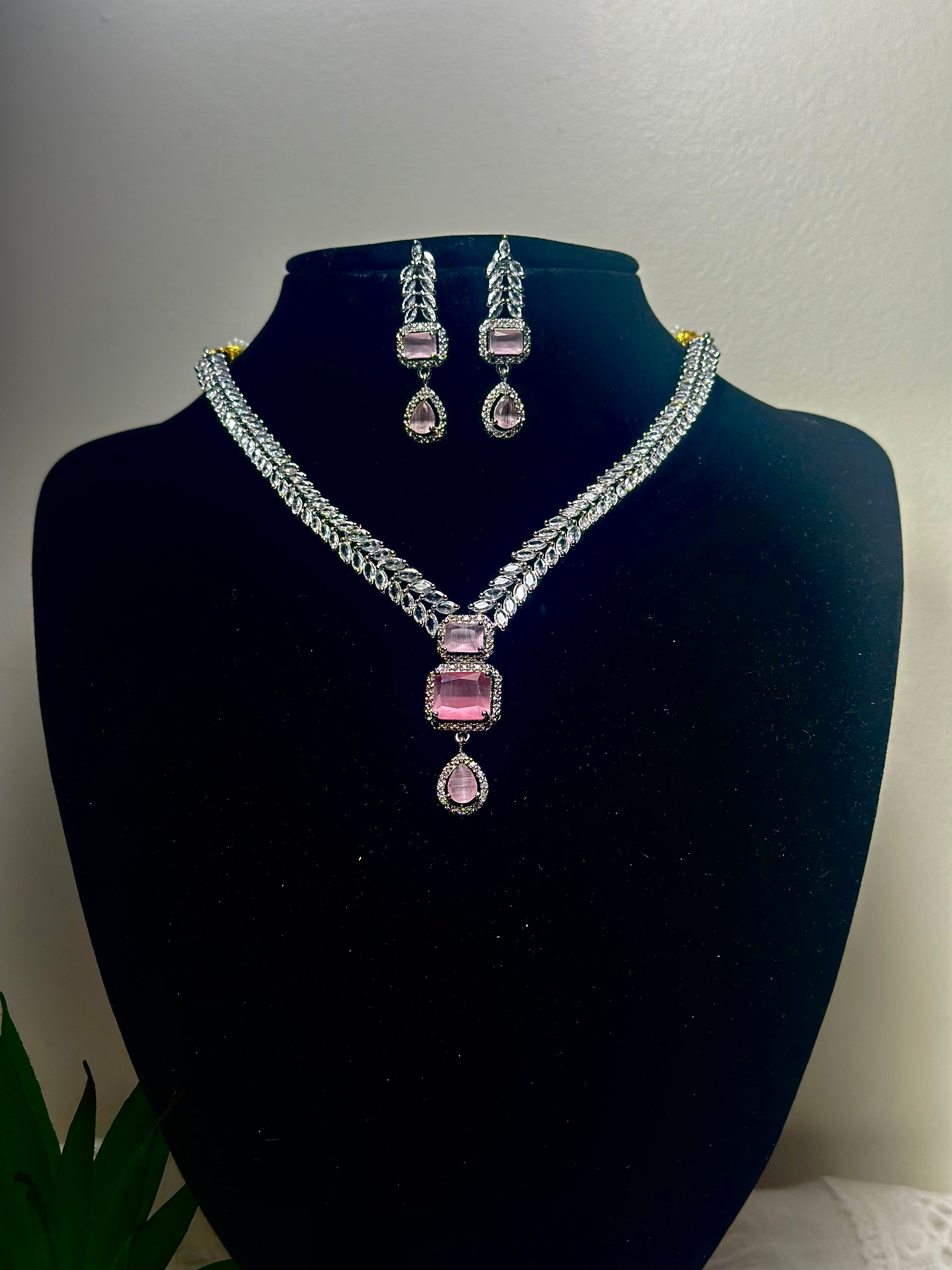 Blush Empress Geometric Crystal Necklace Set