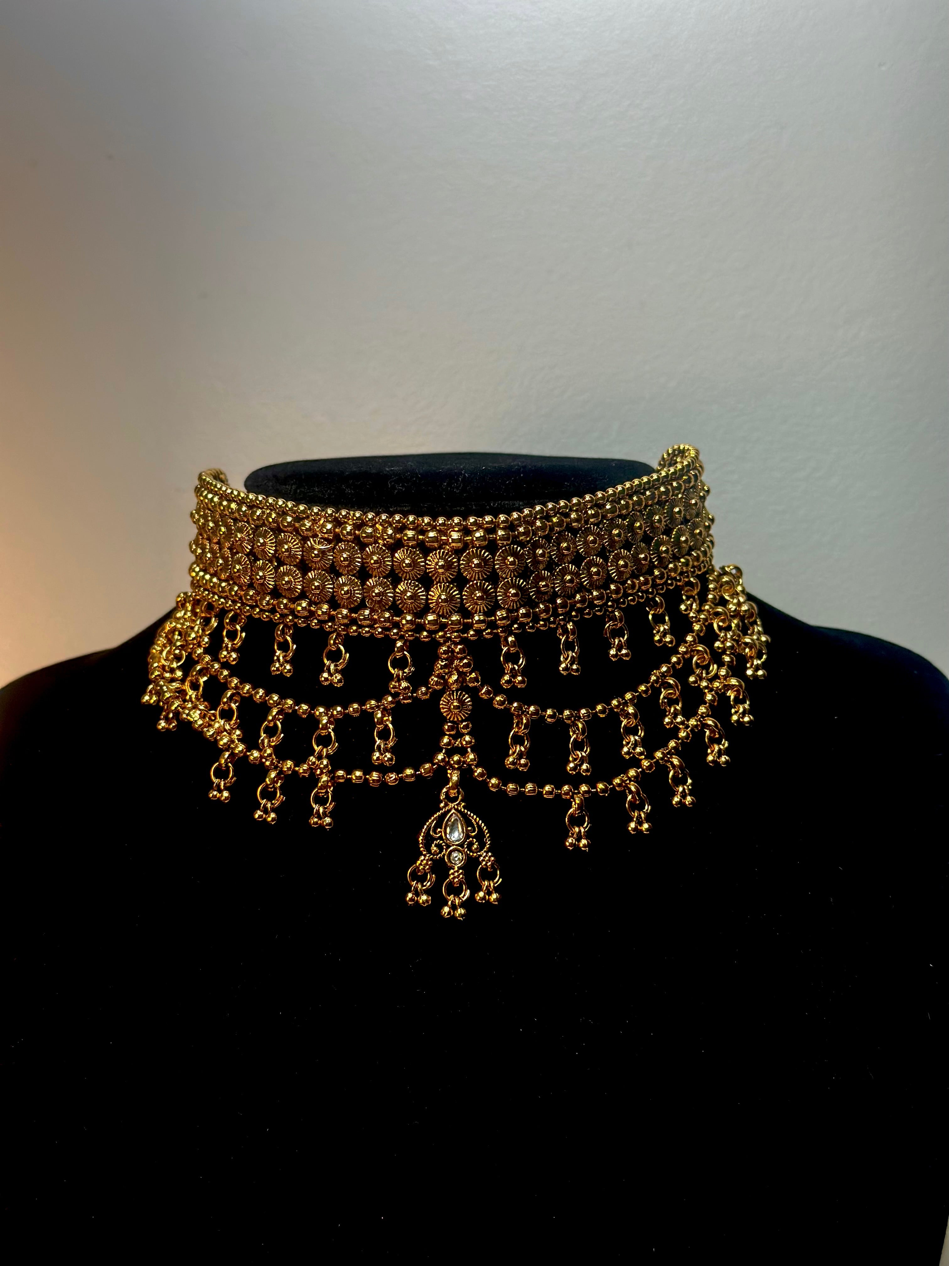 Maharani Antique Tiered Jhumka Necklace Set
