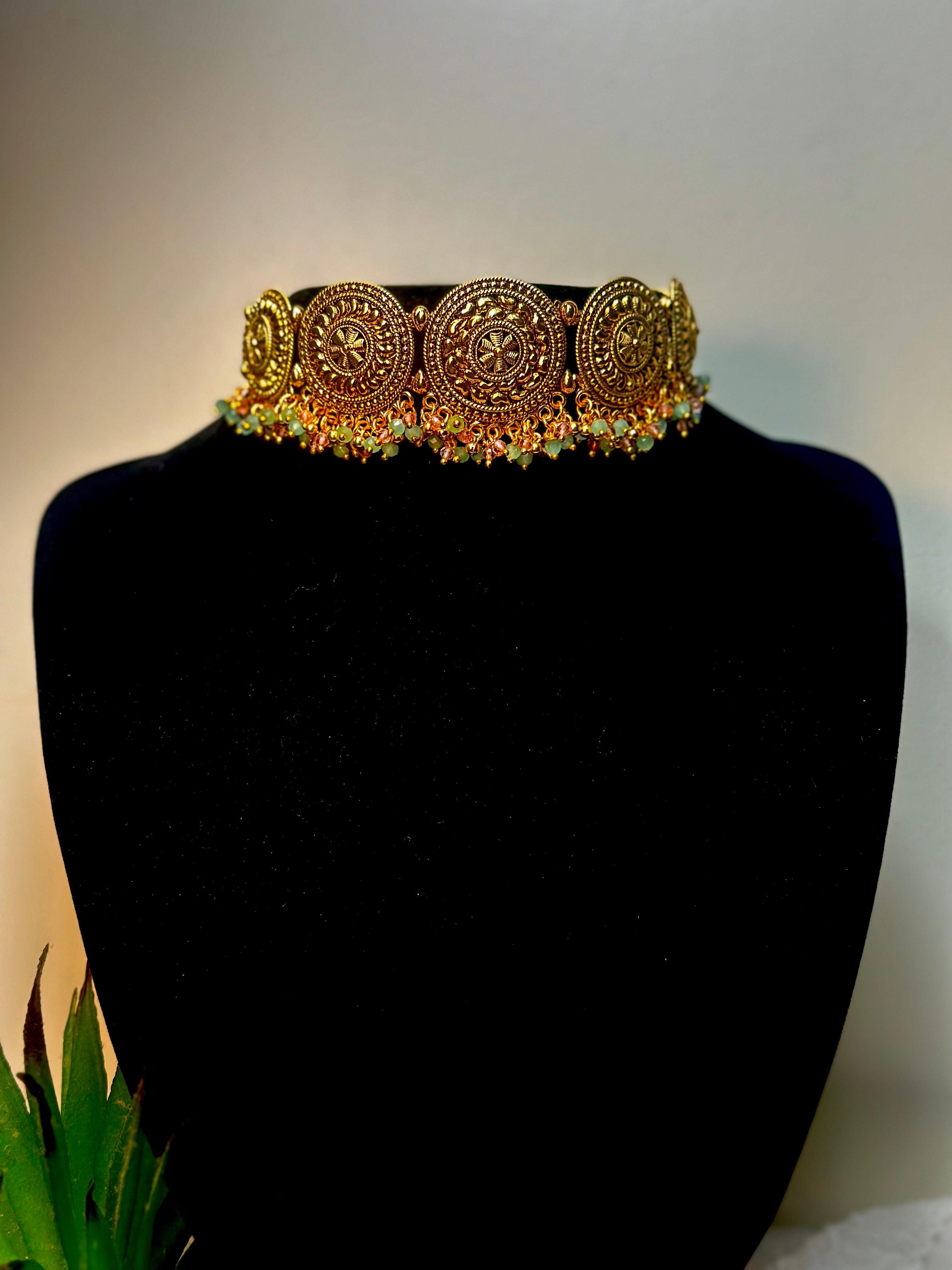 Pastel Bead Heritage Medallion Choker Set