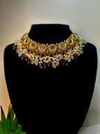 Navratna-Inspired Multi-Gem Antique Choker Set